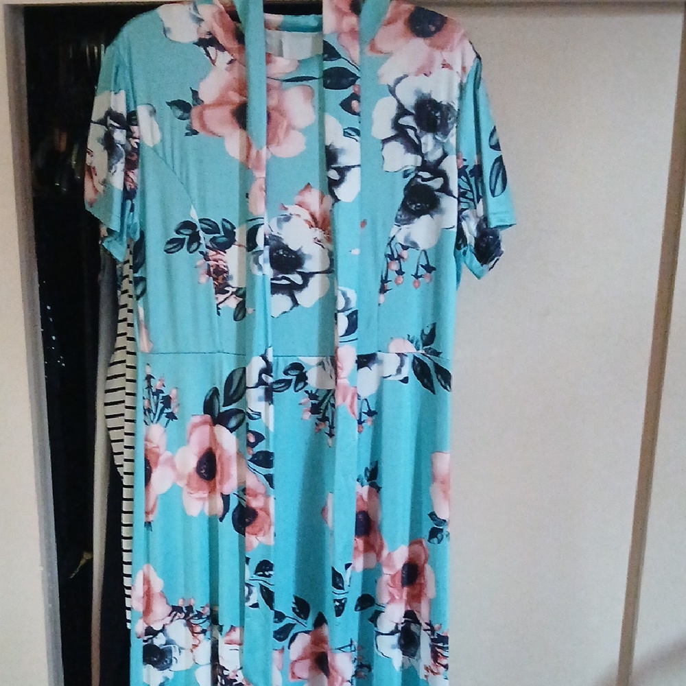 Floral Blue Dress with Belt